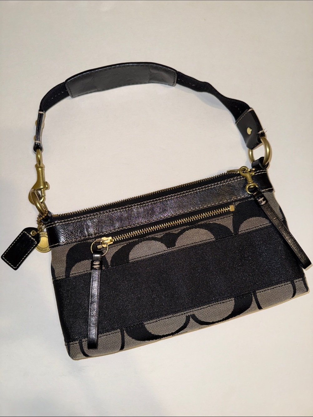 Vtg Y2K Coach Optic C Signature Black Carly Demi Fabric Stripe Mini Bag 10120